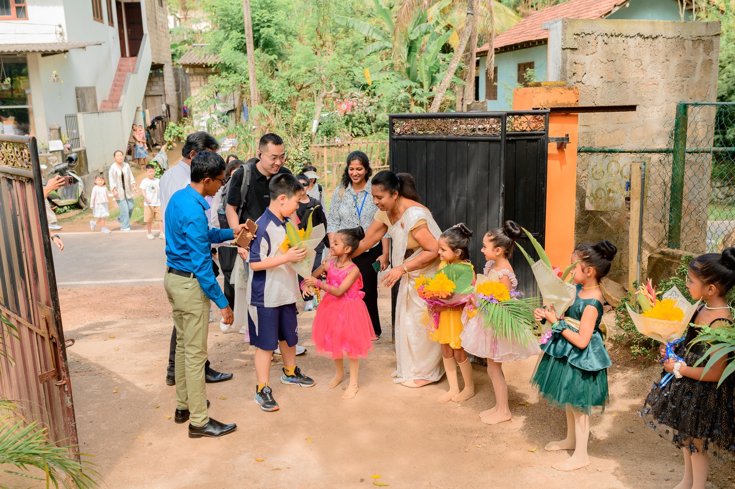 Welcoming visitors with flowers